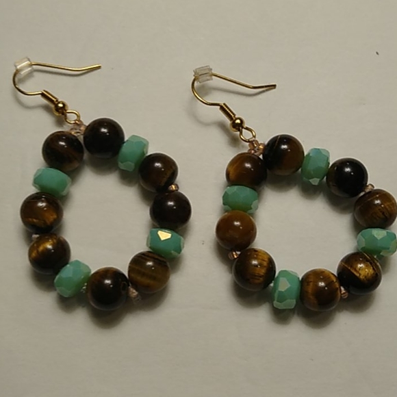 Handmade Tigers Eye Gemstone Hoop Earrings - Picture 3 of 4